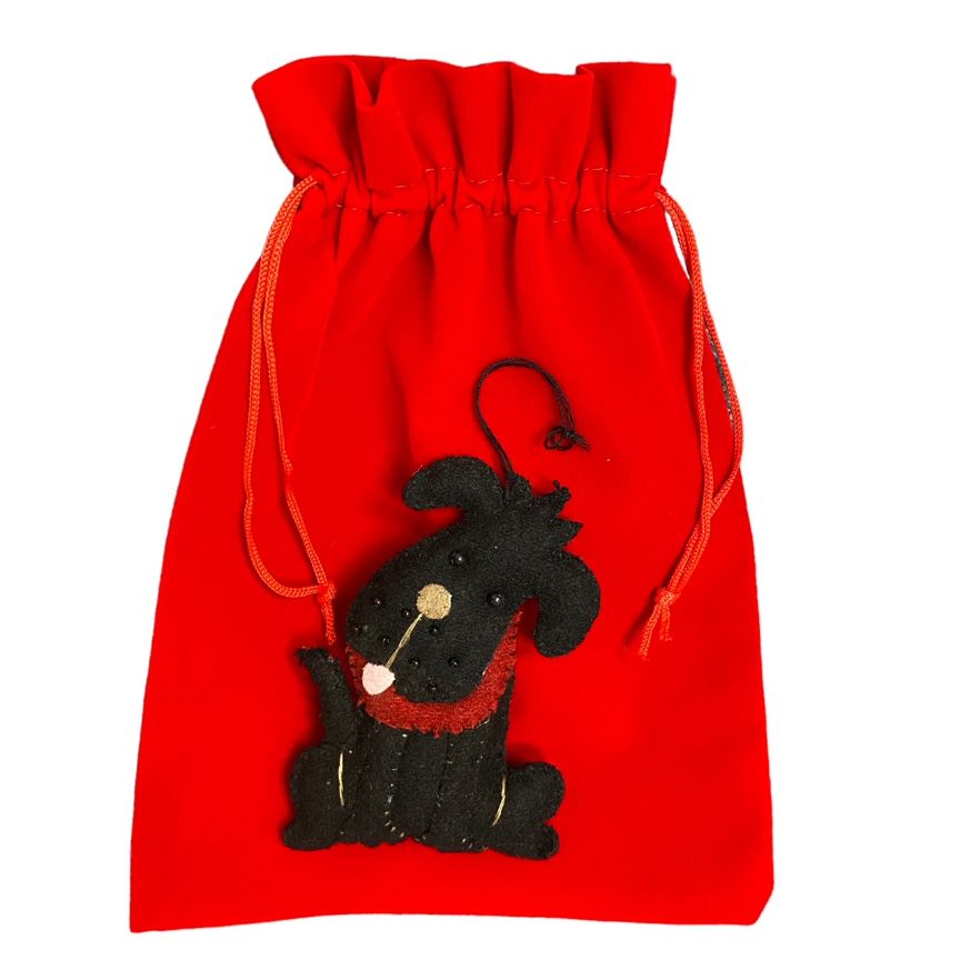 Stitch by Stitch Black DOG Beaded Fair Trade Handmade Beaded Christmas Ornament & Gift Bag