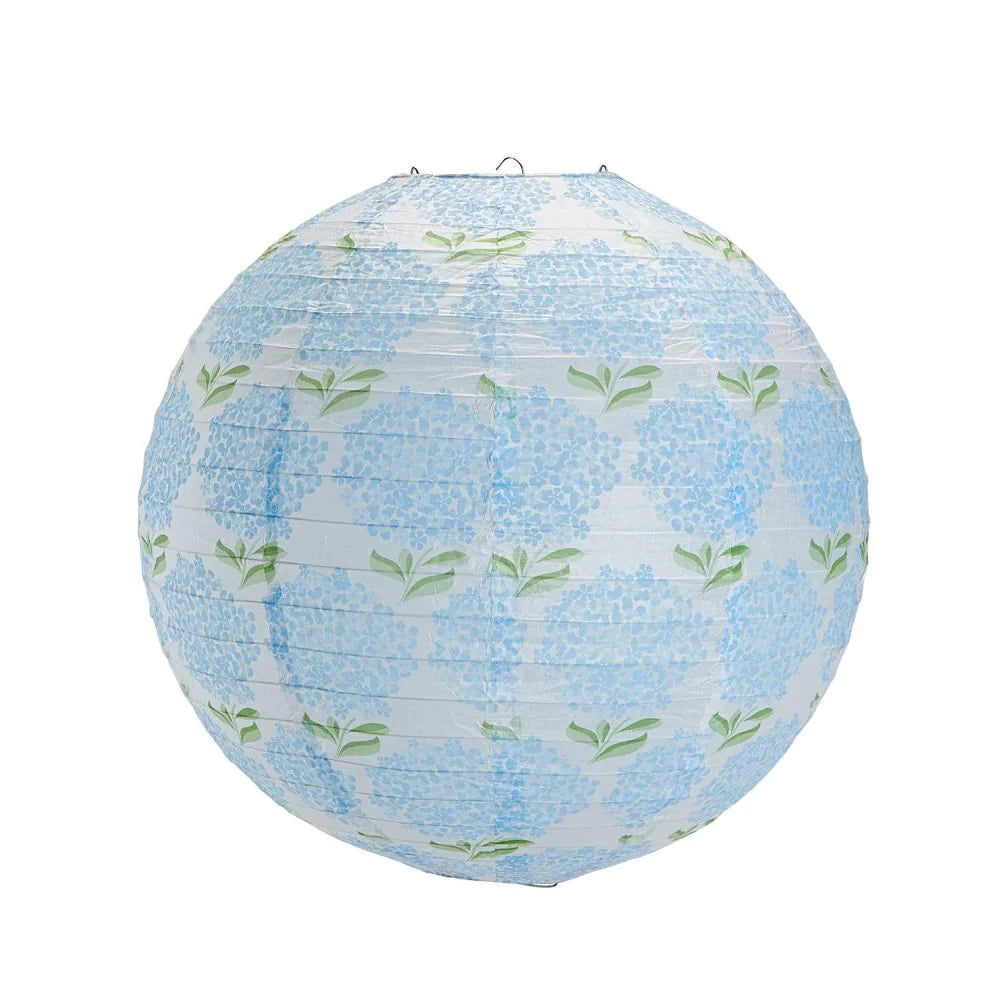 TWO"S COMPANY Blue White Hydrangea Floral Paper Lantern Set of 3