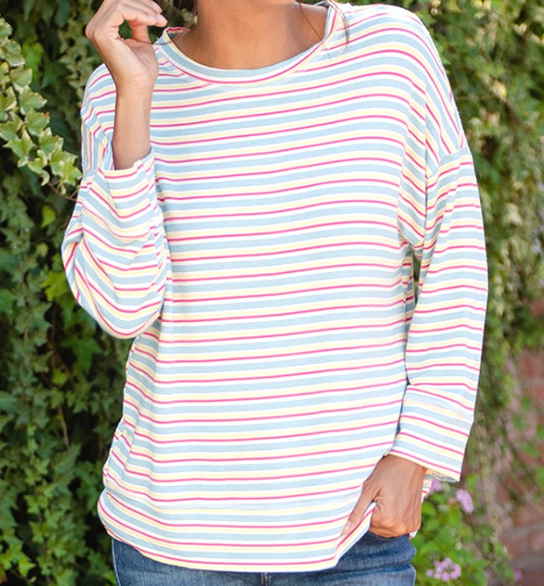 FRESH PRODUCE XS Small Natural Stripe SHORELINE Callie PULLOVER Top $69.00