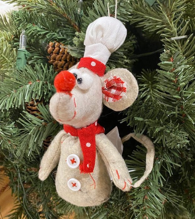 NOELTA Mouse Kitchen CHEF Hat Christmas Red Scarf Shelf Sitter Ornament