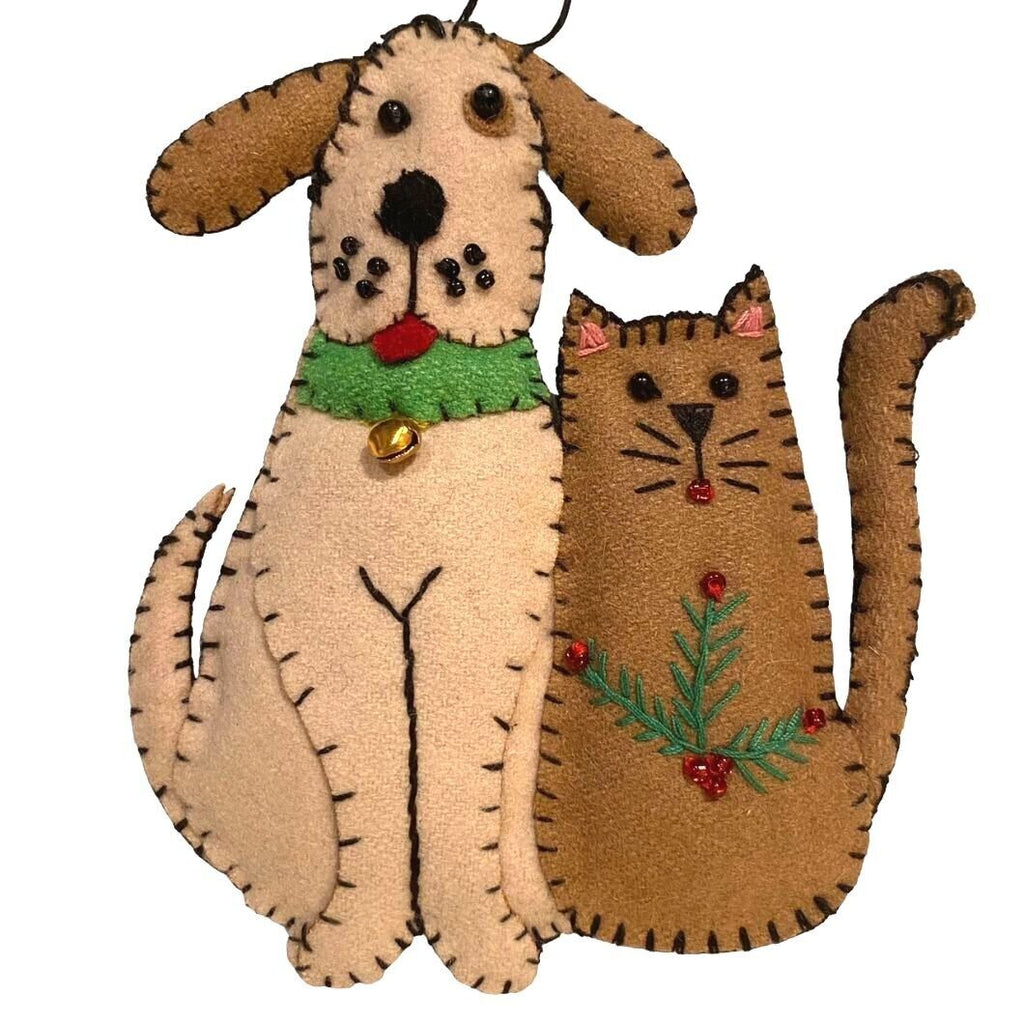 Stitch by Stitch Brown DOG & CAT Handmade Fair Trade Christmas Ornament