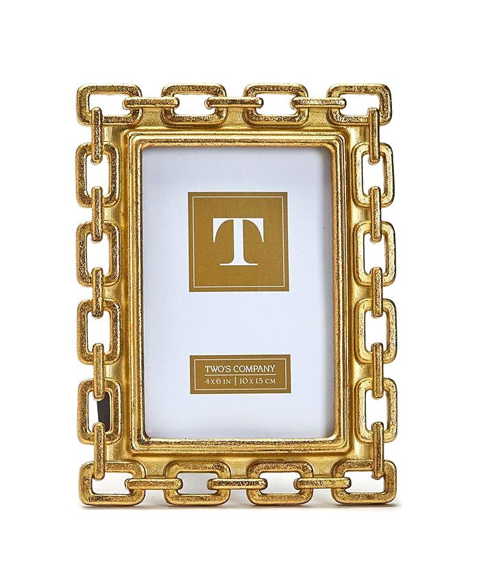 TWO'S COMPANY Gold Chain Link 4"x6" Picture Frame Decor
