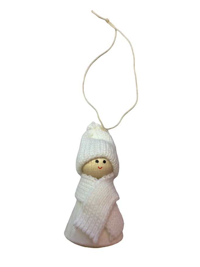 LARSSONS TRA Sweden WHITE Wooden Christmas TOMTE BOY 3" Doll Ornament