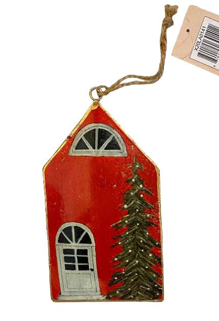 Seasonal Abode RED HOUSE Christmas TREE Door Hanging Decor Ornament