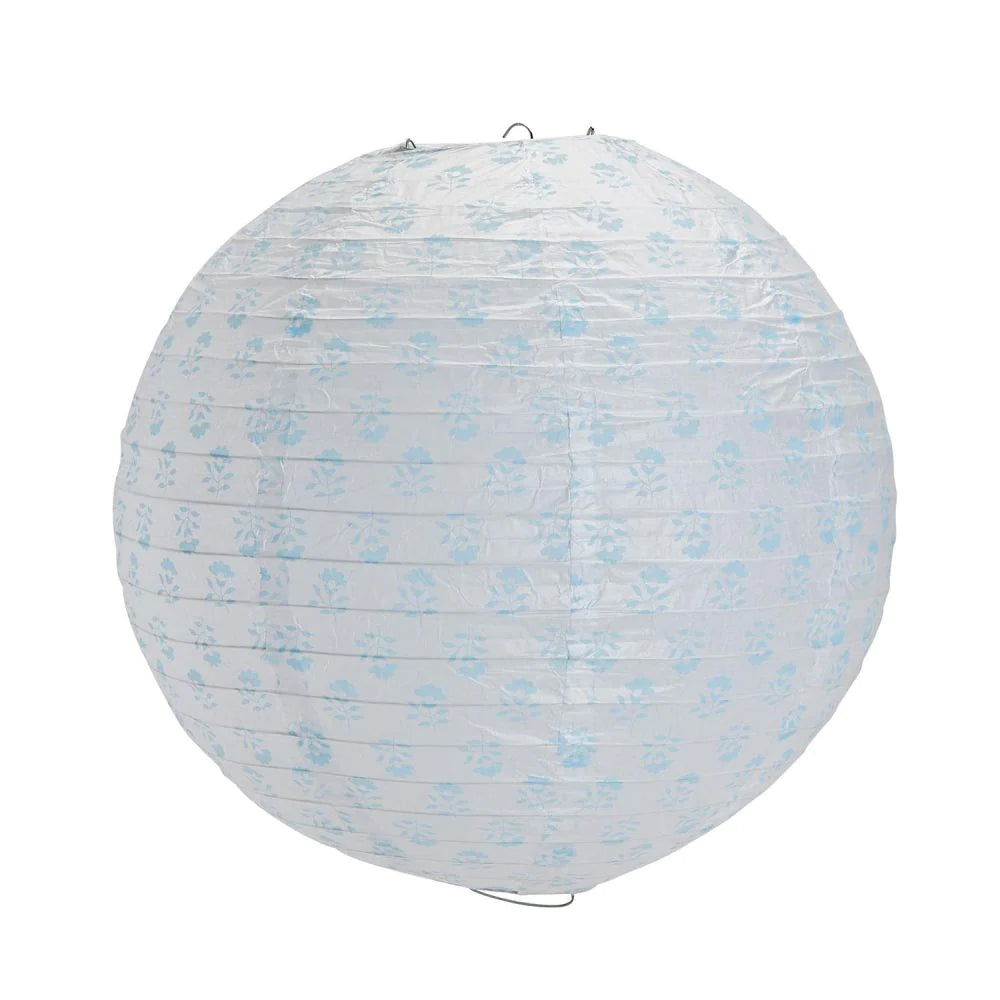 TWO"S COMPANY Blue White Hydrangea Floral Paper Lantern Set of 3