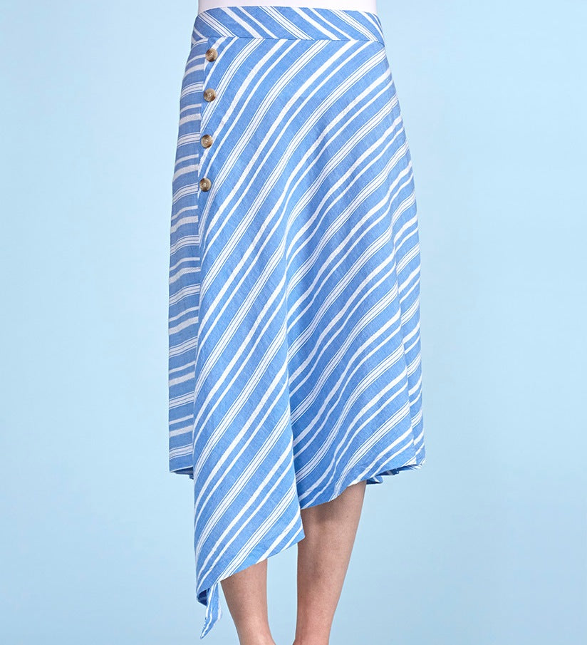 Fresh Produce Large Blue White Stripe ARWEN Cotton Skirt $55 L