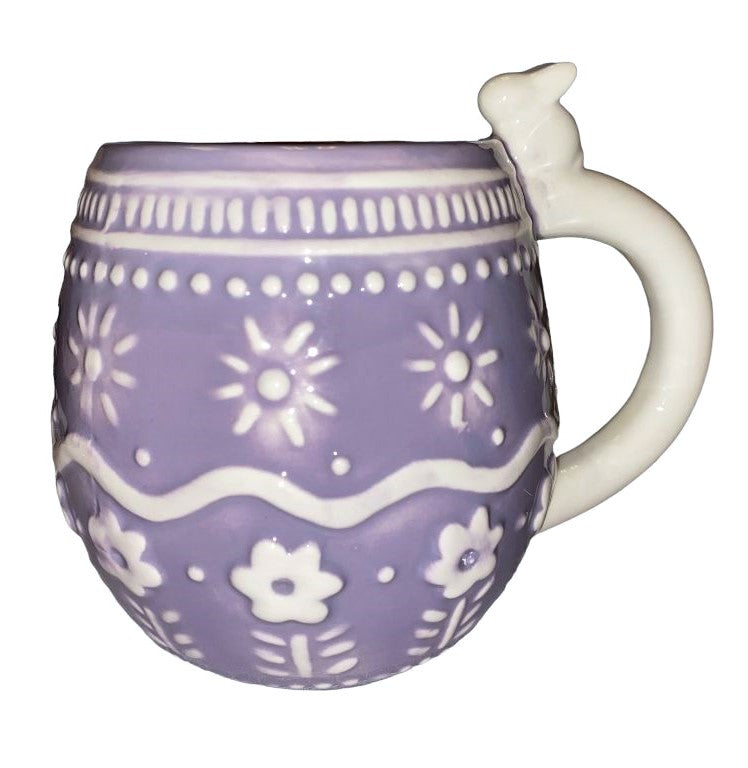 Transpac Purple Lilac Bunny Rabbit Dolomite Ceramic Mug Flowers